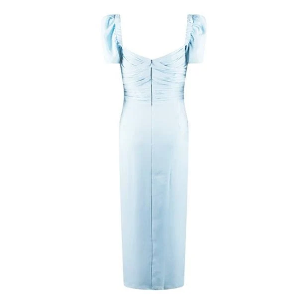 Self-Portrait Light Blue Sweetheart Neck Crepe Slit Leg Dress - Imagen 6