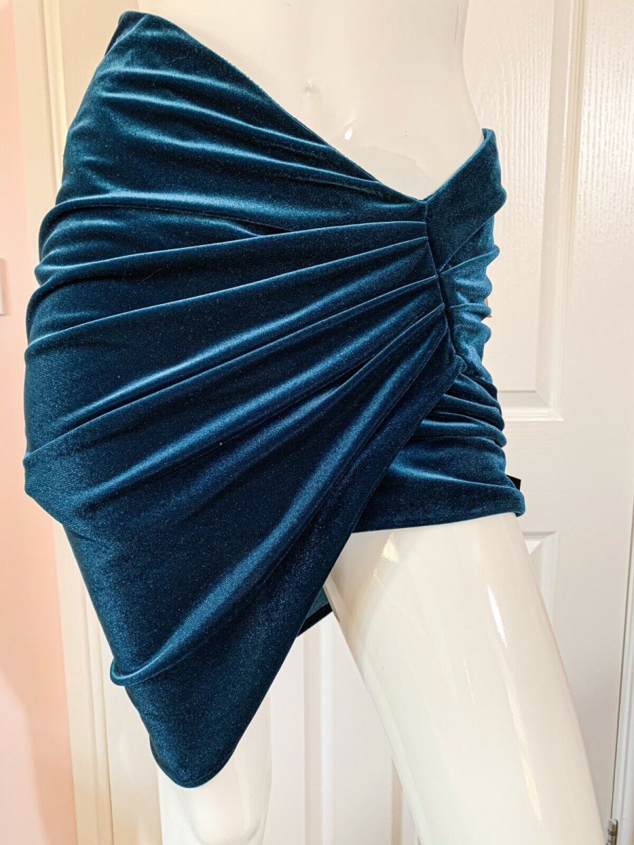 Alexandre Vauthier Emerald Green Velvet High Leg Ruched Bodycon Festive Party Skirt - Imagen 7