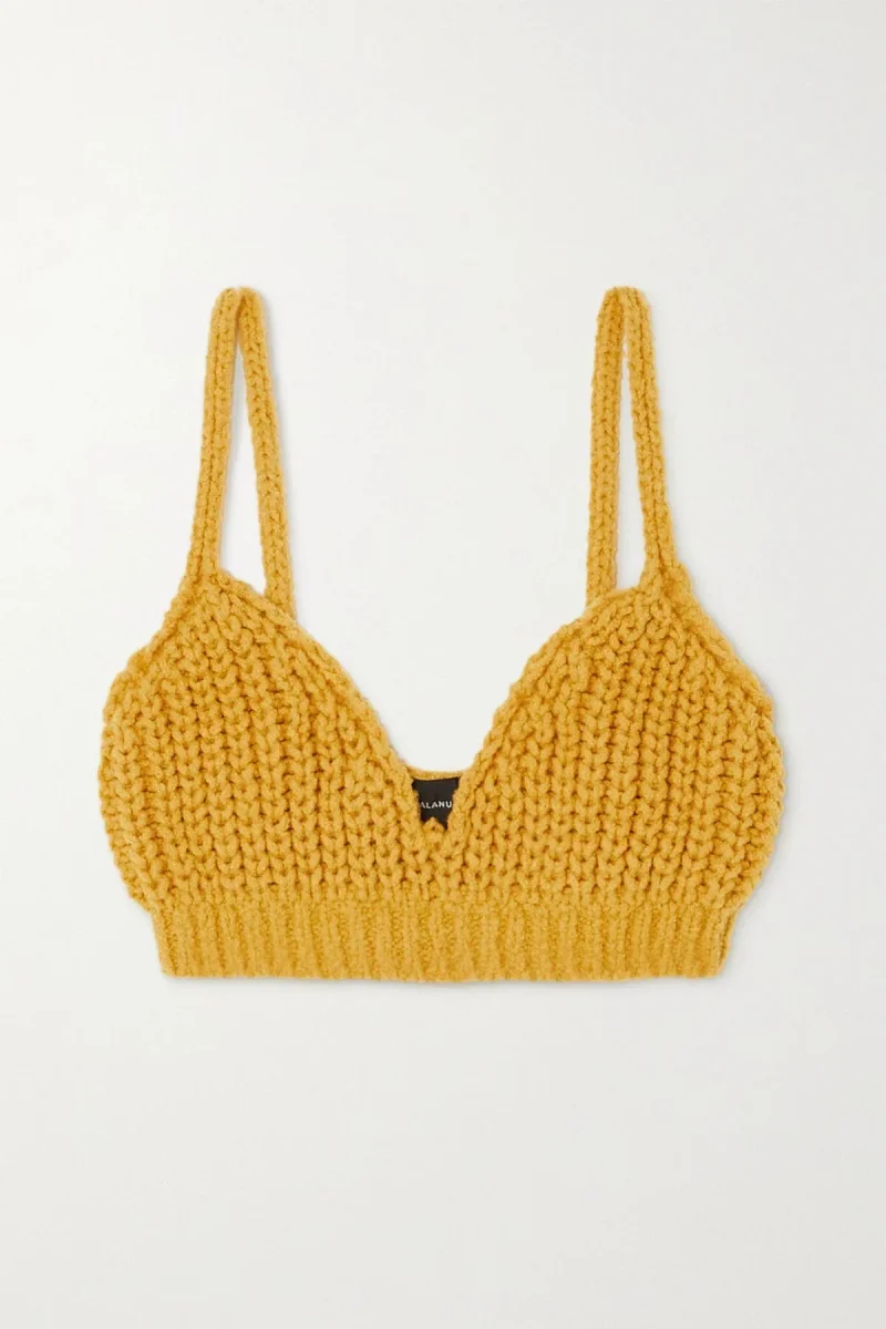 Alanui Pucon Ribbed Wool-Blend Golden Yellow Bralette Top - Imagen 2