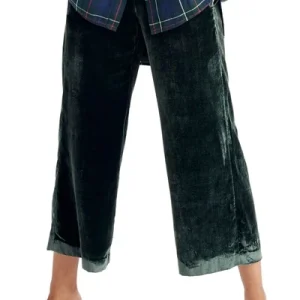 Madewell Huston Green Festive Velvet Pull On Wide Leg Crop Pants Trousers