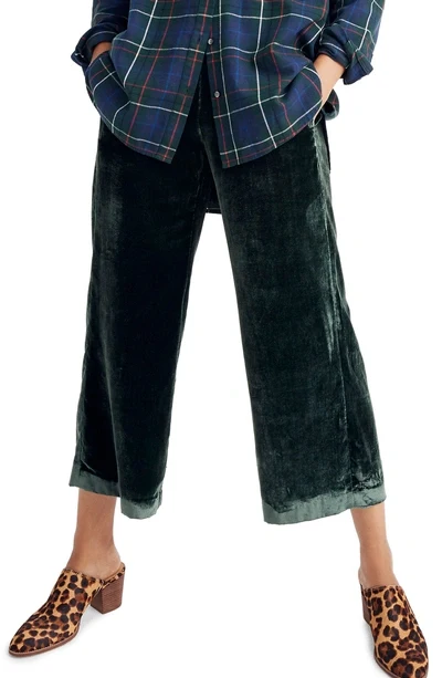 Madewell Huston Green Festive Velvet Pull On Wide Leg Crop Pants Trousers - Imagen 2