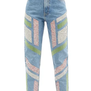 Germanier Sparkly Embellished Crystal Patch Denim Jeans