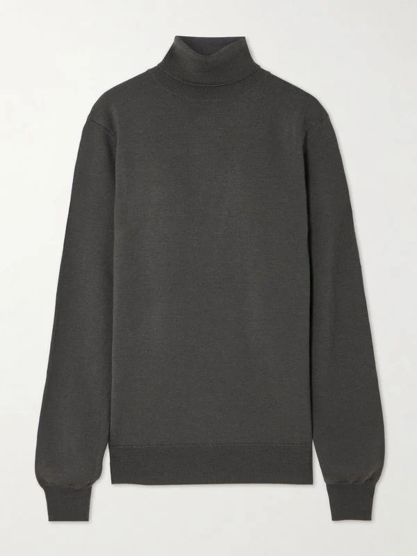 The Frankie Shop Grey Merino Wool Turtleneck Eve Sweater Jumper