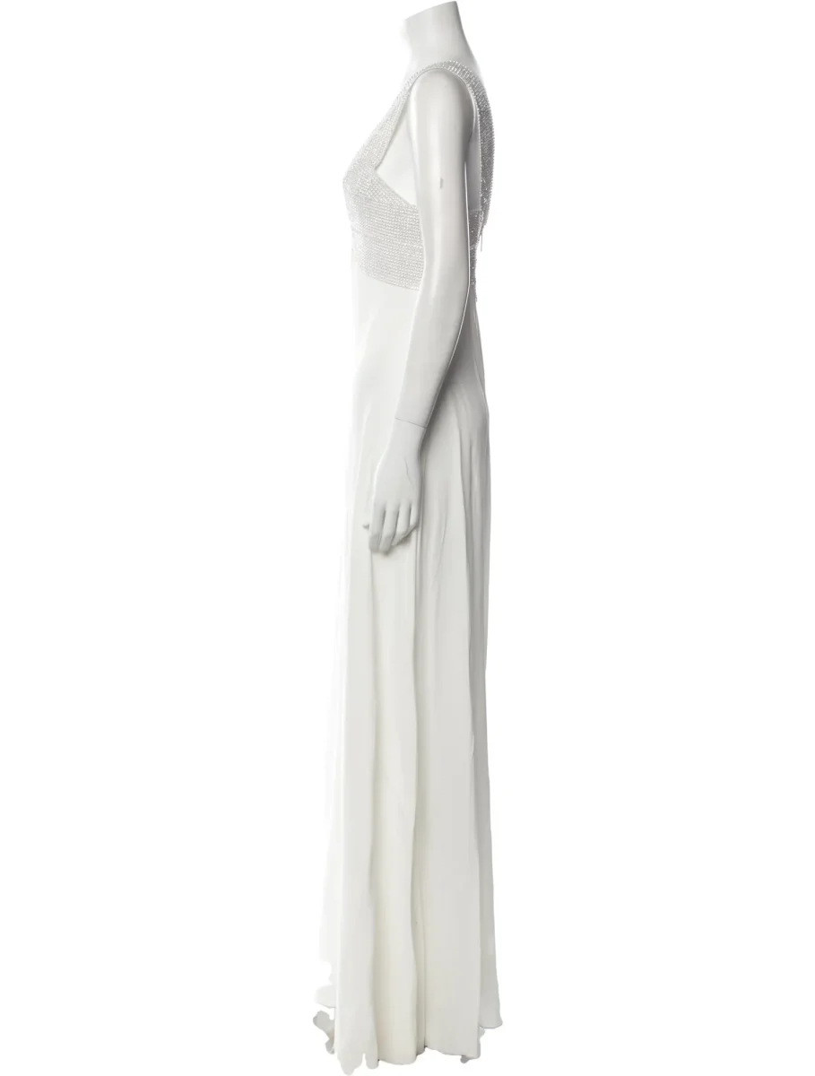 Christopher Kane Bridal White Crystal Embellished V-Neck Maxi Wedding Dress - Imagen 5