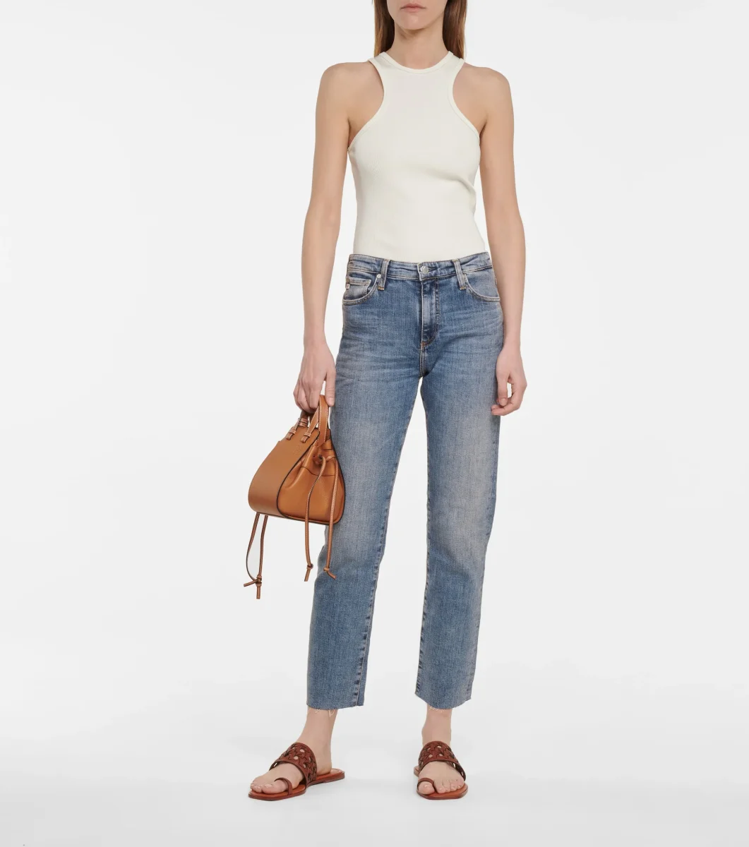 AG Jeans Blue Denim Isabelle High Rise Straight Leg Crop Jeans - Imagen 6