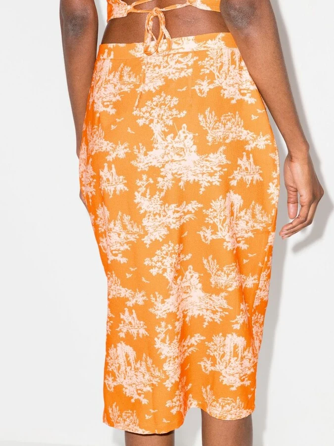 Miaou x Paloma Elsesser Preston Clementine Toile Print Midi Skirt - Imagen 3