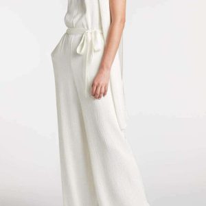 ROLAND MOURET Crossbill Hammered Silk Bridal Ivory White Jumpsuit