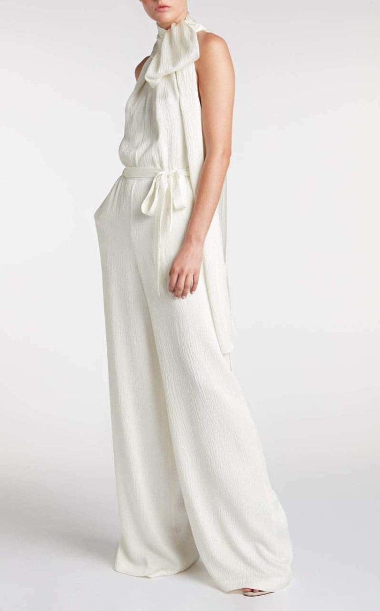 ROLAND MOURET Crossbill Hammered Silk Bridal Ivory White Jumpsuit