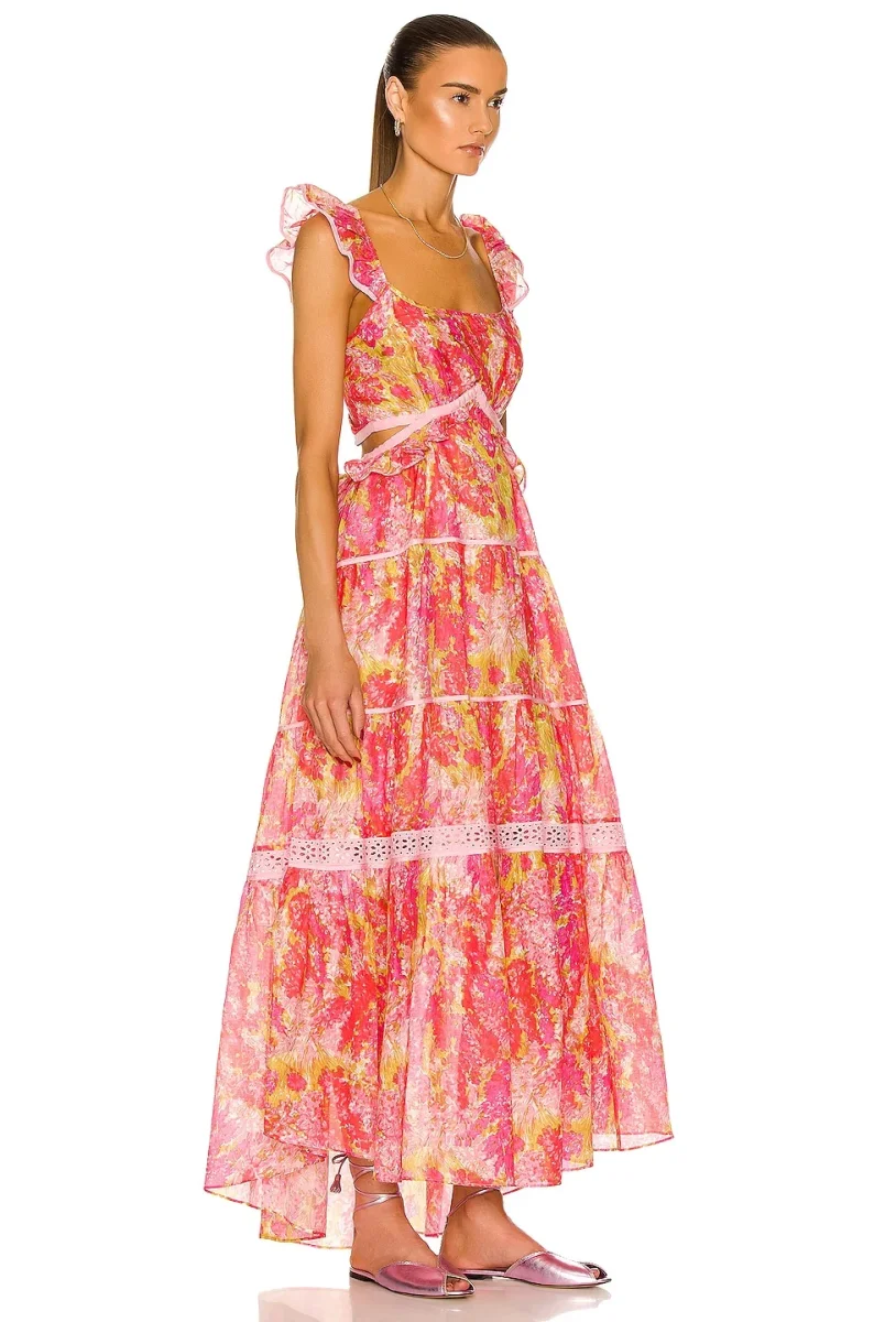 LoveShackFancy Madsen Pink Floral Pink Dress - Imagen 6