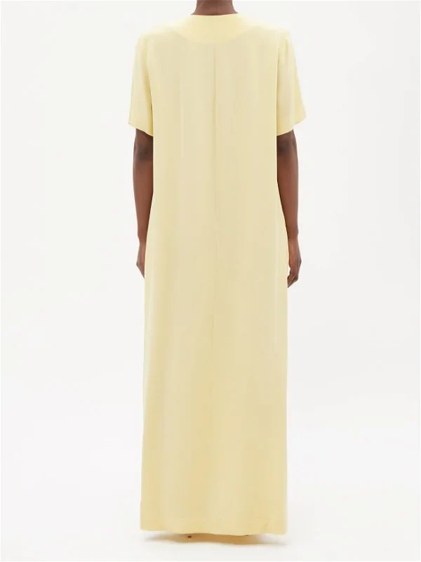 RAEY Yellow Low V-Neck Silk T-Shirt Maxi Dress - Imagen 7