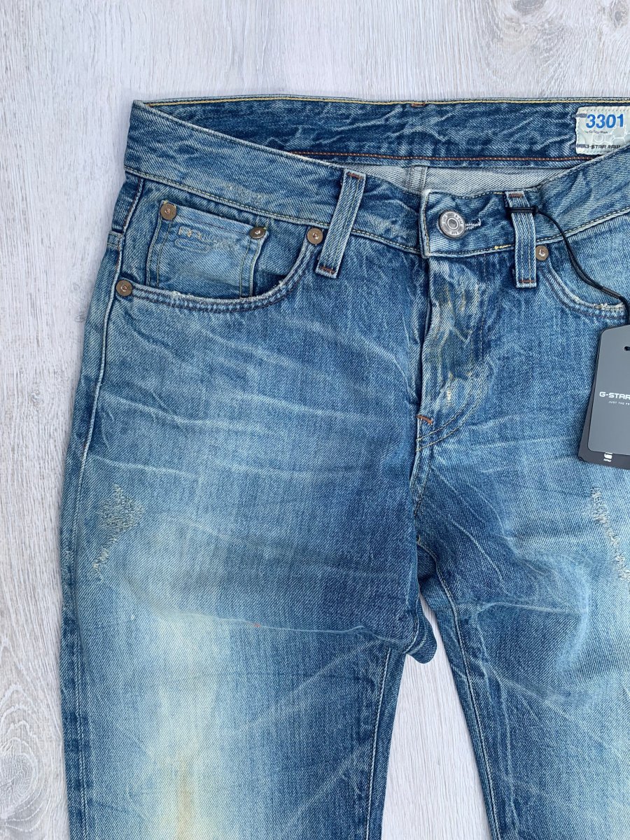 G-Star 3301 Selvedge Low Tapered Light Aged Destroy Ravage Denim Red Listing - Imagen 3