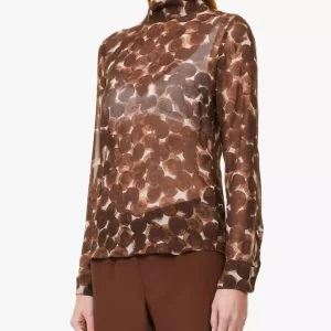 Dries Van Noten Conis Brown Abstract Print Silk Shirt