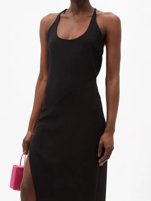 THE ATTICO Black Chain Detail Halterneck High Cut Slit Leg Corinne Dress - Imagen 3