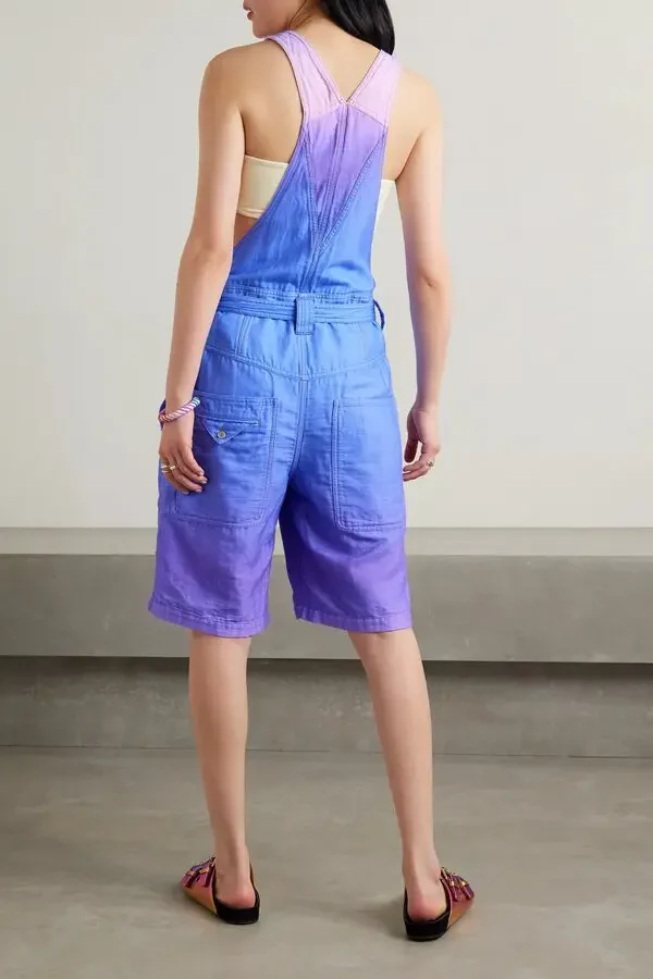 Isabel Marant Kailatd Purple Ombré Brushed Cotton Linen-Blend Dungaree Playsuit - Imagen 8