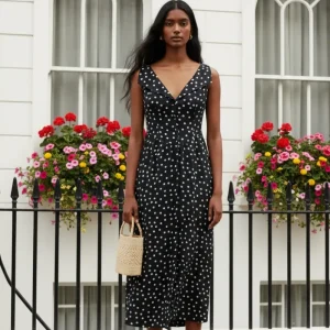 Rixo London Black Siena Emma Polka Spotted Dress