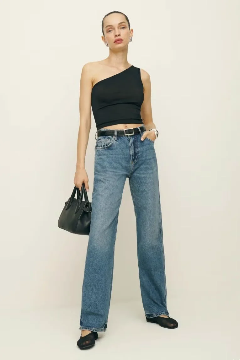 Reformation x Laura Harrier Black Maddie Knit One Shoulder Top - Imagen 8