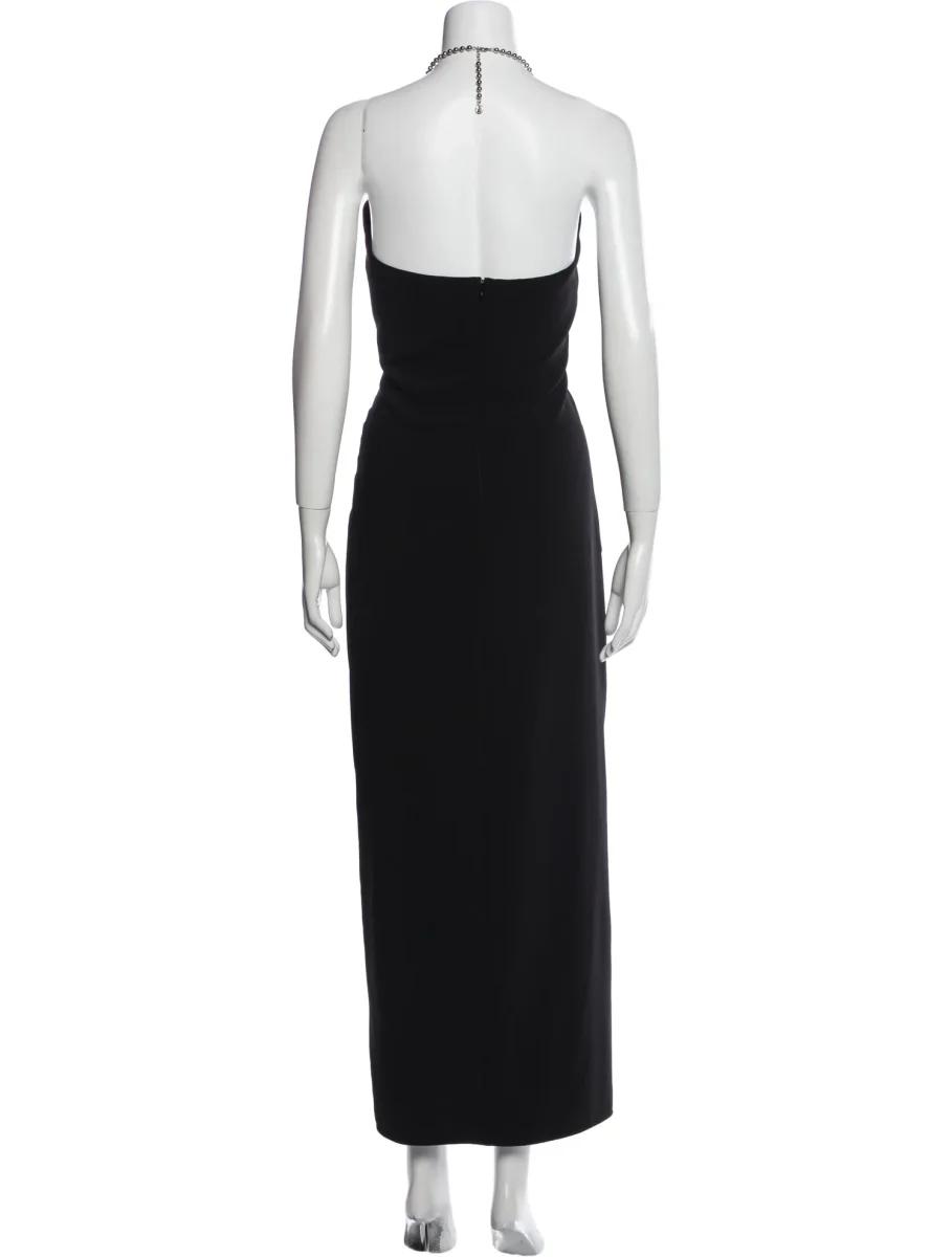 THE ATTICO Black Chain Detail Halterneck High Cut Slit Leg Corinne Dress - Imagen 7