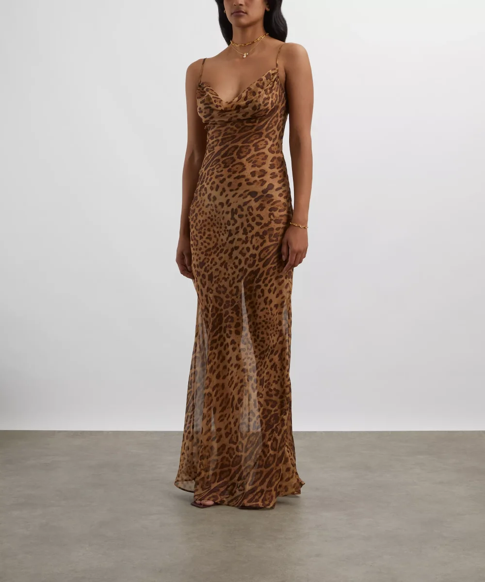 Rat and Boa Valentina Silk Leopard Print Maxi Dress - Imagen 6