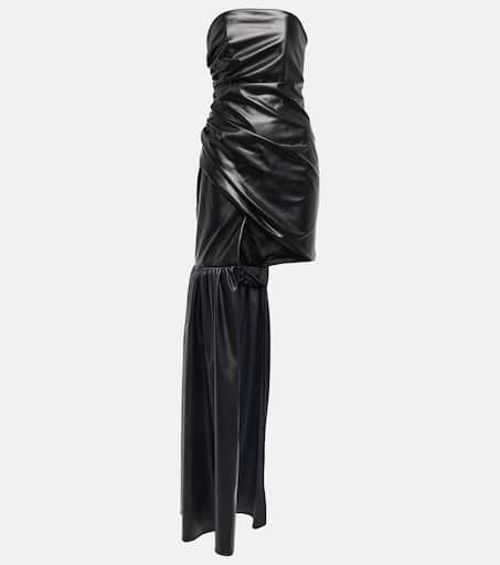 David Koma Black Pleather Strapless Train Detail Mini Dress - Imagen 3