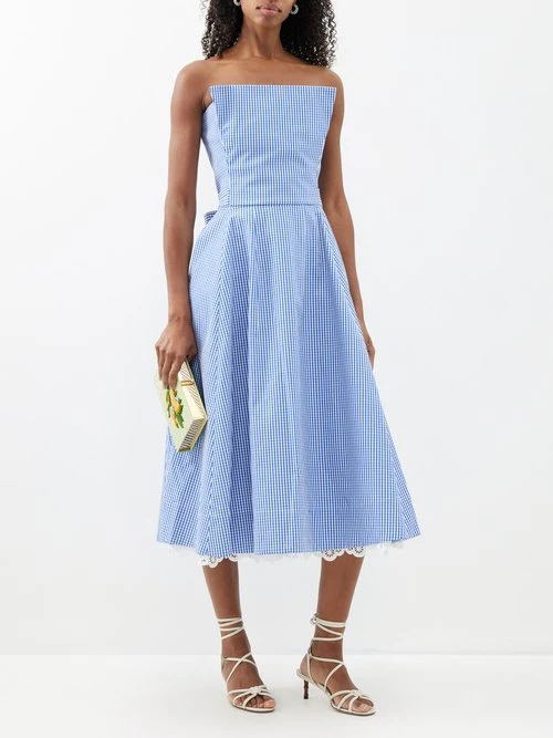 The Vampire's Wife The Good Witch Blue Gingham Flared Strapless Midi Dress - Imagen 2