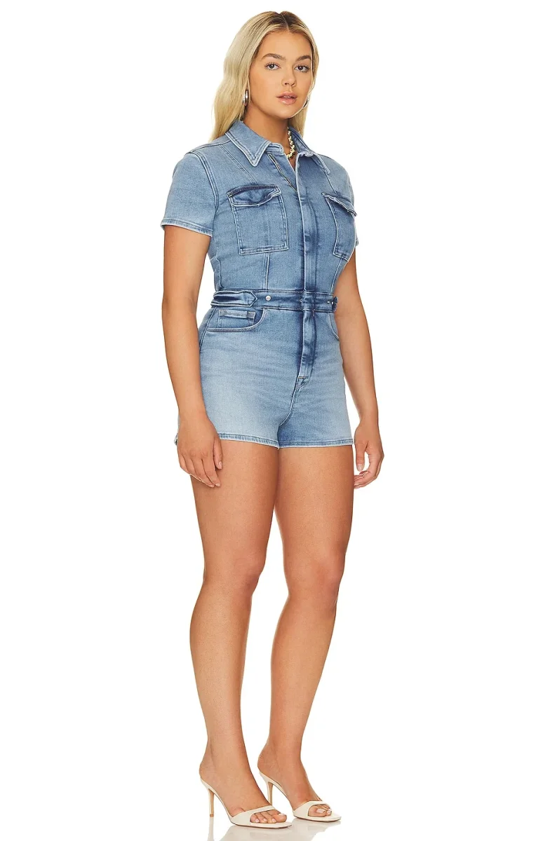 Good American Light Blue Denim Fit For Success Short Jumpsuit - Imagen 4