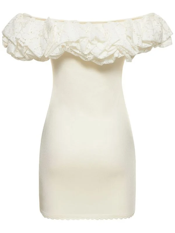 Alexandra Vauthier Bridal White Voluminous Ruffle Neckline Off Shoulder Mini Dress - Imagen 6