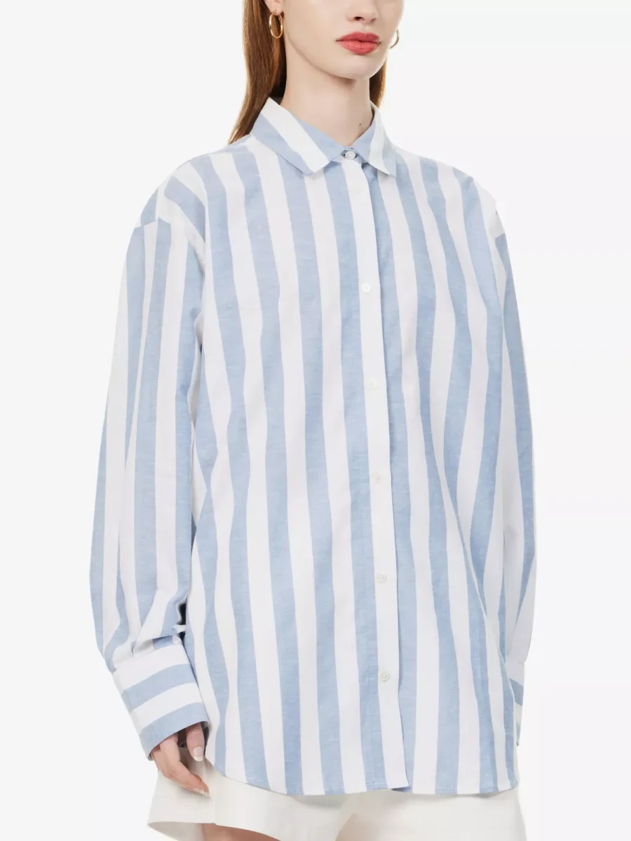 Anine Bing White Blue Striped Plaza Oversized Shirt - Imagen 4