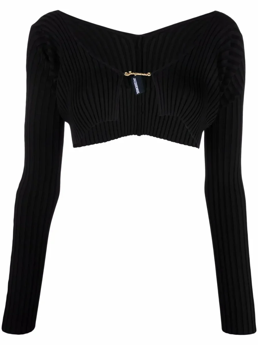 Jacquemus La Maille Pralu Black Logo Pendant Link Cropped Cardigan - Imagen 3