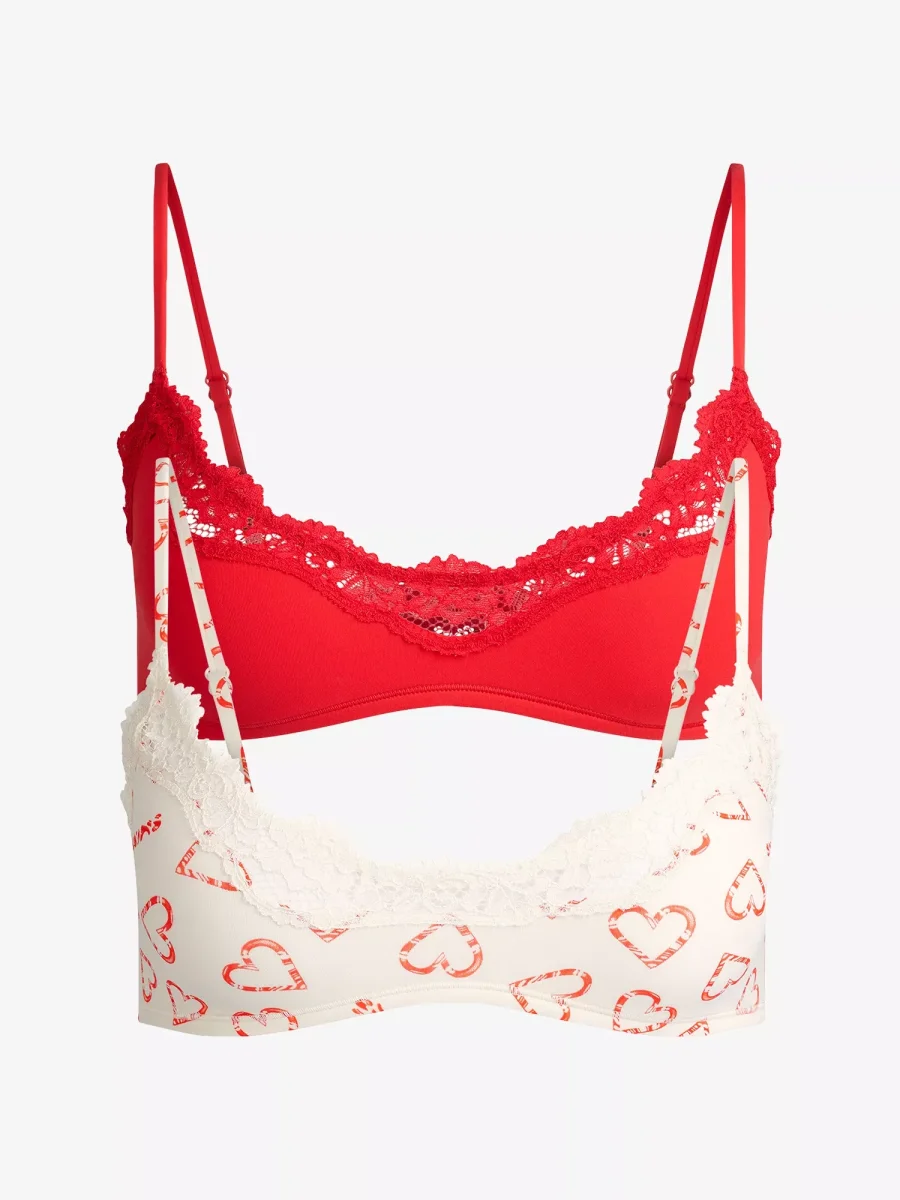 Skims Valentine's Scoop Lace-Trim Jersey Pack Of Two Bralettes - Imagen 2