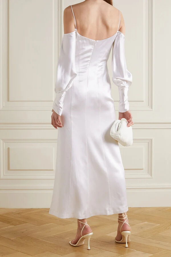 Galvan Bridal White Valencia Off Shoulder Silk Satin Wedding Dress - Imagen 4