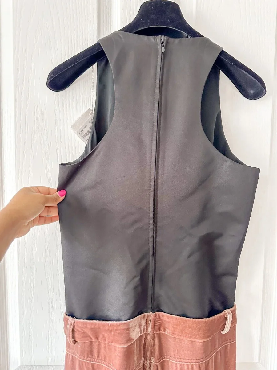 Brunello Cucinelli Black Tailored Top Pink Velvet Trouser 2-in-1 Wide Leg Jumpsuit - Imagen 8