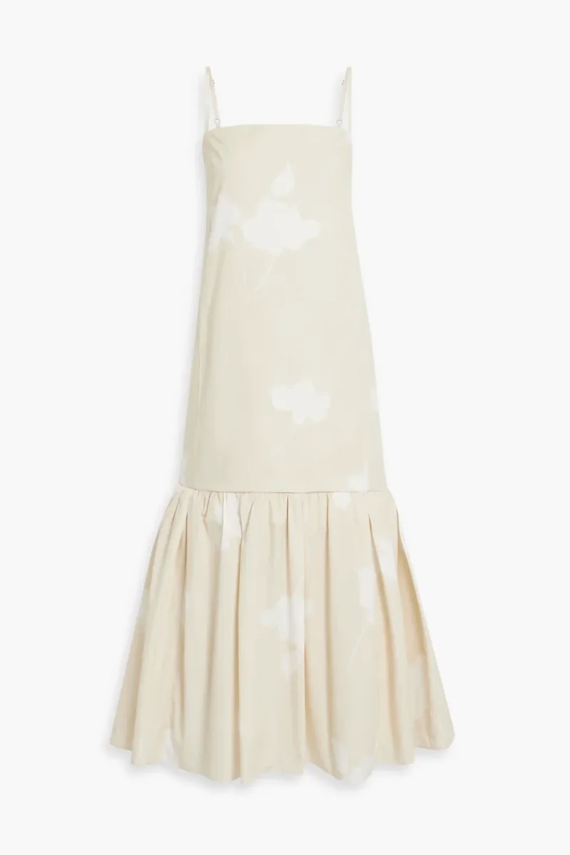 Another Tomorrow Floral Gathered Flounce Hem Cream Organic Cotton Dress - Imagen 2