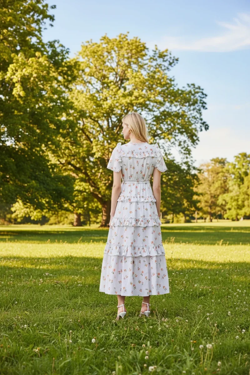Needle & Thread Floral Scatter Ditsy Tiered Hem Organic Cotton Midi Dress - Imagen 5