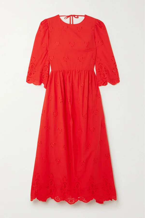 Borgo De Nor Red Carla Broderie Anglaise Cotton Maxi Dress - Imagen 3