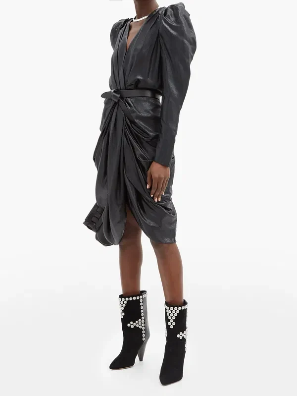 Isabel Marant Layo Studded Cone Heel Suede Black Calf Boots (EU 36) - Imagen 6