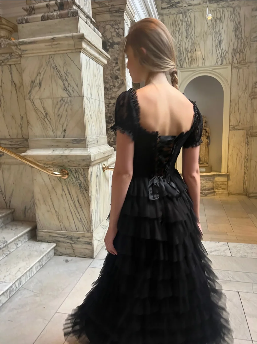 Amy Jane London Black Lace Sweetheart Neck Coquette Sofia Maxi Tulle Dress - Imagen 5