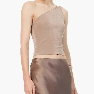 Reformation x Laura Harrier Taupe Maddie Knit One Shoulder Top