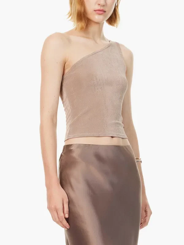 Reformation x Laura Harrier Taupe Maddie Knit One Shoulder Top - Imagen 2