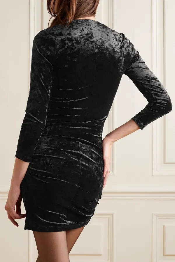 Isabel Marant Goji Black Velvet Sweetheart Neck Mini LBD Dress - Imagen 4