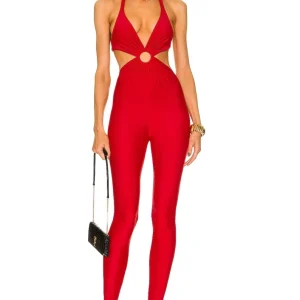 Saint Laurent Red Sleeveless Cutout Jumpsuit