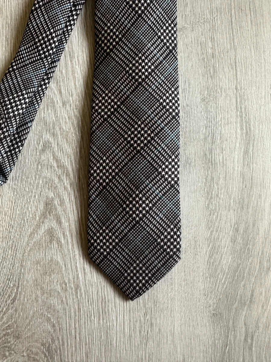 Drake's X Kingsman Prince Of Wales Check Grey Wool Tie - Imagen 5