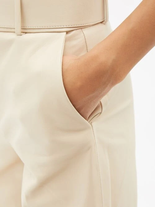 Joseph Nappa Leather Chai Taja High Waist Belted Wide Leg Crop Trousers - Imagen 3