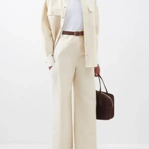 Khaite Cream Leon Cotton Straight Leg Trousers