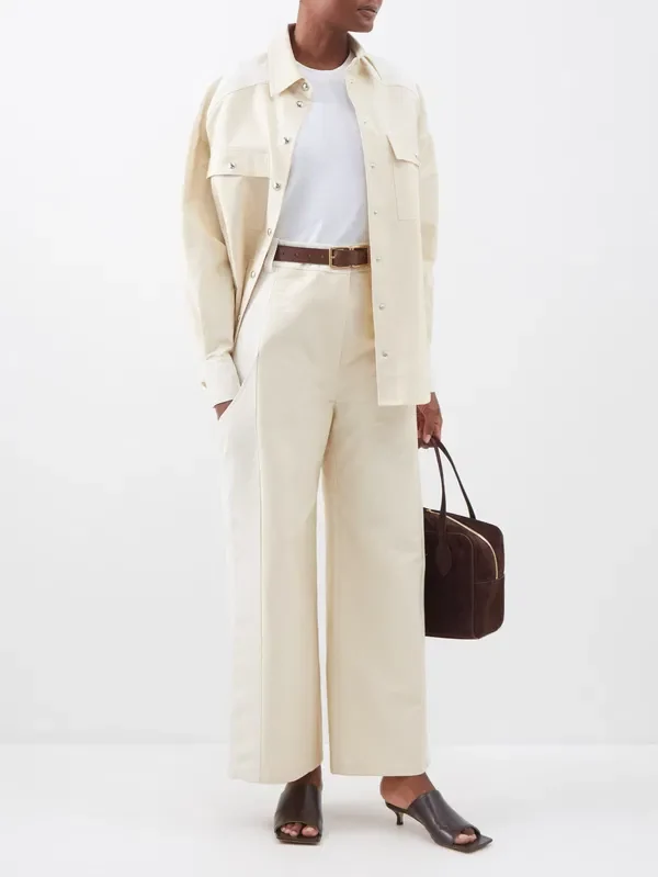 Khaite Cream Leon Cotton Straight Leg Trousers - Imagen 2