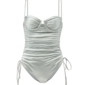 ISA BOULDER Silver Nina Ruched Tie-Up Sides Swimsuit