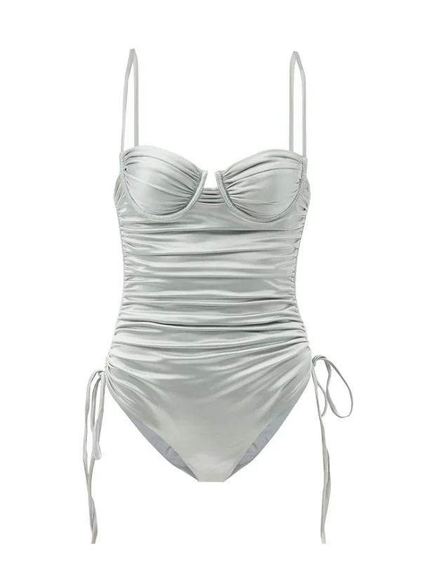 ISA BOULDER Silver Nina Ruched Tie-Up Sides Swimsuit