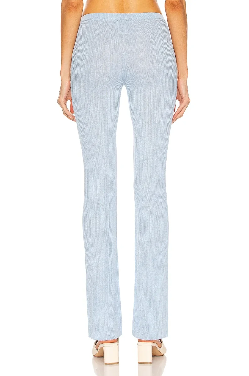 AYA MUSE Blue Ribbed Malachite Flared Pants Trousers - Imagen 4