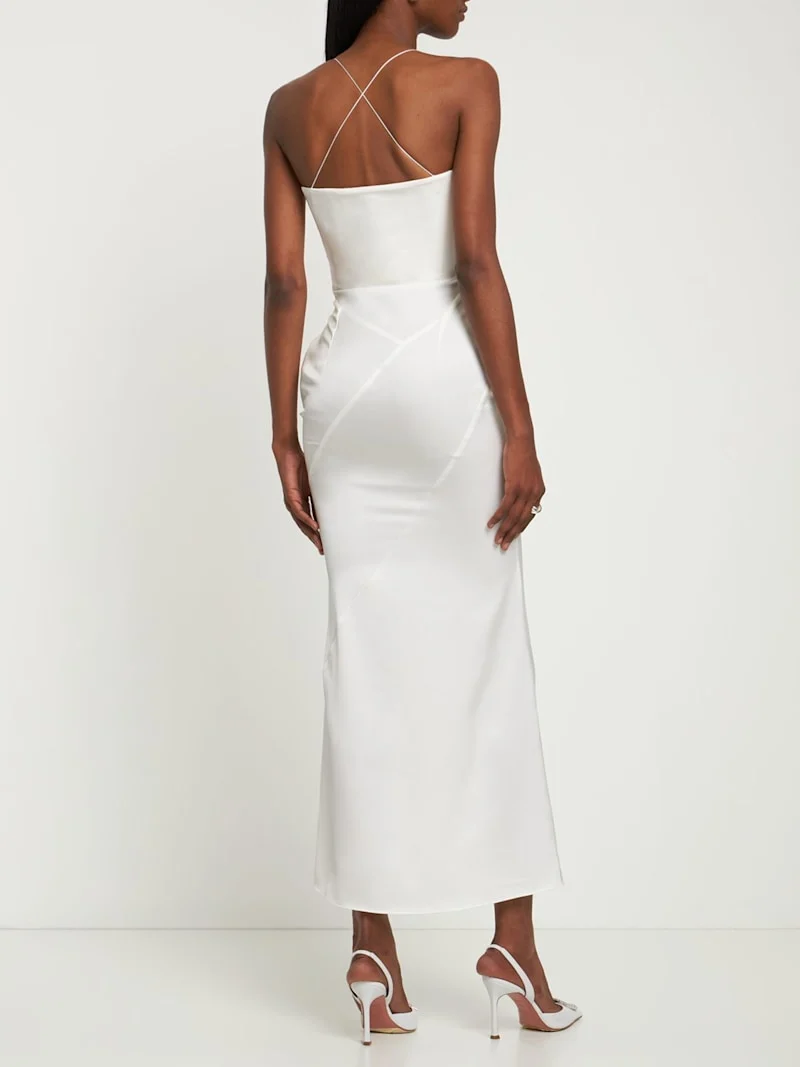 16ARLINGTON Bridal White Estelli Criss Cross Strappy Satin Slip Wedding Dress - Imagen 5