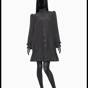 The Vampire's Wife The Splitter Black Taffeta Pleat Detail Ruffle Trim Dress