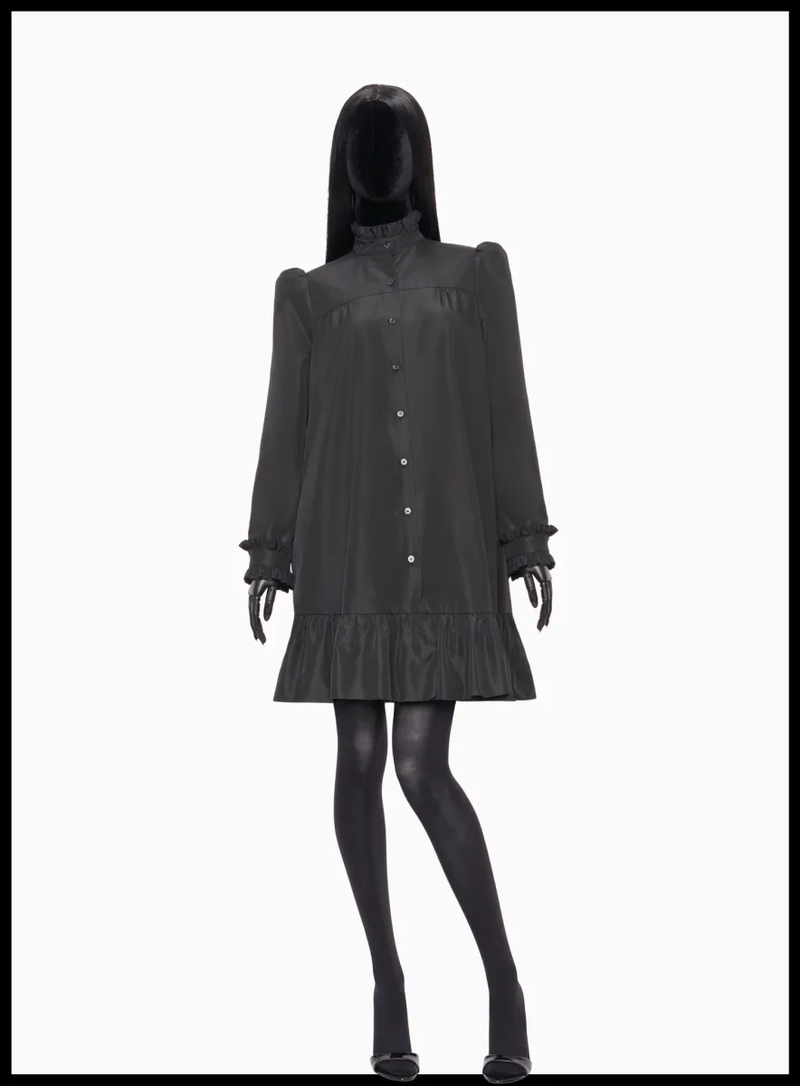 The Vampire's Wife The Splitter Black Taffeta Pleat Detail Ruffle Trim Dress